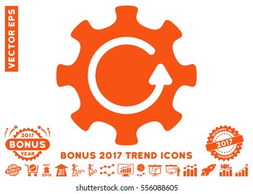 Orange Cog Rotation Direction icon with bonus 2017 year trend clip art. Vector illustration style is flat iconic symbols, white background.