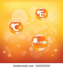 Orange collagen vitamin bubble vector illustration