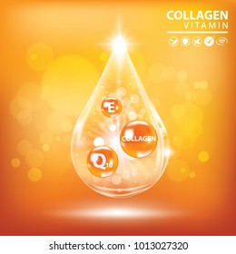 Orange collagen vitamin droplet banner vector illustration