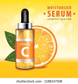 Orange collagen vitamin skin care serum banner vector illustration