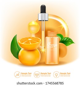 Orange Collagen und Vitamin Vector Template für Skincare oder Kosmetikprodukte Hintergrund.