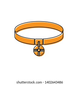 Orange Collar with name tag icon isolated on white background. Simple supplies for domestic animal. Cat and dog care. Pet chains. Vector Illustration