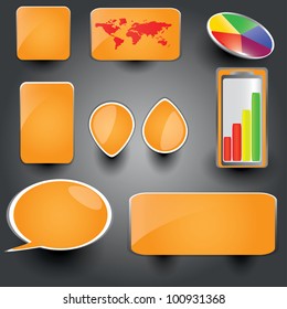 Orange collection of brightly colored, glossy web elements Perfect for adding your own text or icons. Blends used to create drop shadow effect.