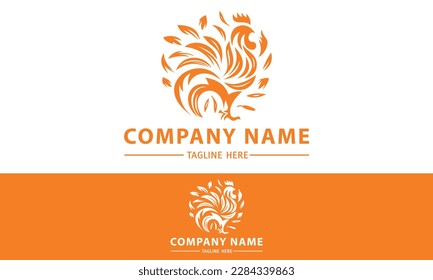 Orange Color Abstract Feather Hen Logo Design	