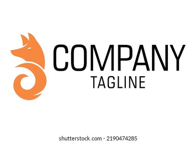 Orange Color Abstract Fox head and Tail Logo Design