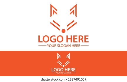 Orange Color Abstract Fox Line Art Logo Design