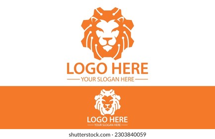 Orange Color Abstract Leon Head Gear Logo Design