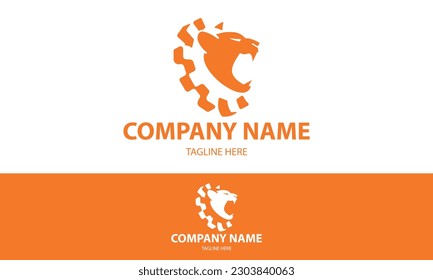 Orange Color Abstract Leon Head Gear Logo Design