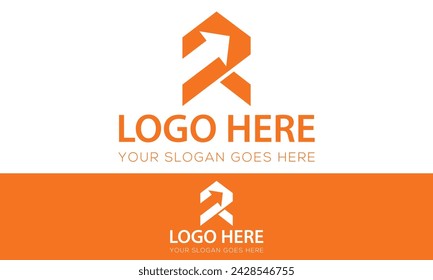Orange Color Abstract Simple Shape Initial Letter R Logo Design