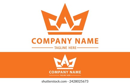 Orange Color Abstract Triangle Initial Letter A Crown Logo Design