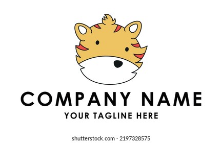Orange Color Animal Cat  Cartoon Logo Design