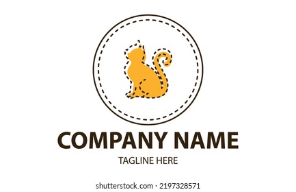 Orange Color Animal Cat with Line Art Cartoon Logo Design