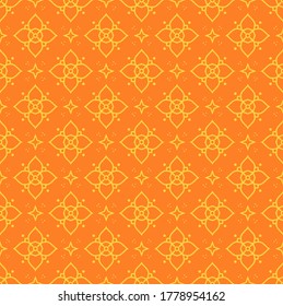 Orange color autumn background seamless ornamental flowers pattern vector.