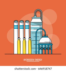 orange color background with bubbles of hydrogen energy production plant