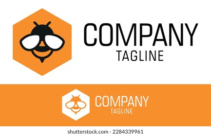 Orange Color Bee Insect Hexagonal Logo Design
