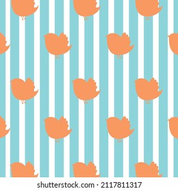 orange color bird patterns on blue and white lines, vector