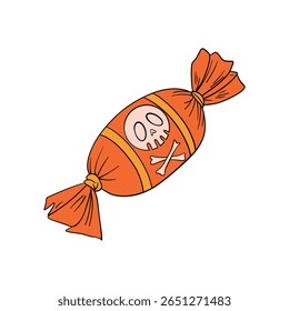 Orange color candy sweets for Halloween occasion. Threads or treats candy element collection. Line art 