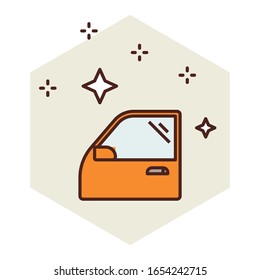 Orange Color Car Door with Side Mirror Design, Automobile Bodywork Service Vector Flat Icon Concept, Vehicle Bodyparts Illustration