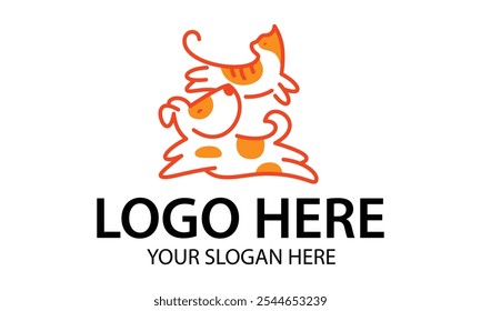 Orange Color Cartoon Cat and Dog Logo Design