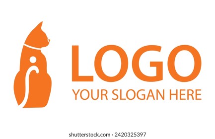 Orange Color Cat Sit Logo Design