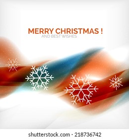 Orange color Christmas blurred waves and snowflakes abstract background