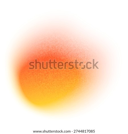 Orange color circle blurred gradient with noise effect. Abstract watercolor blur mesh round shape. Spray paint spot. Grainy neon blob with stipple gradation. Gritty vibrant vector design element