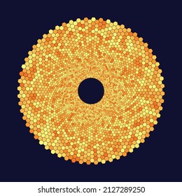 Orange color circle with hexagons.  Abstract background like honeycomb.