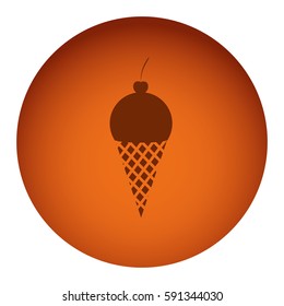 orange color circular frame with silhouette ice cream with cherry fruit vector illustration