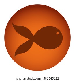 orange color circular frame with silhouette fish aquatic animal vector illustration
