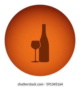orange color circular frame with silhouette wine bottle and glass cup vector illustration