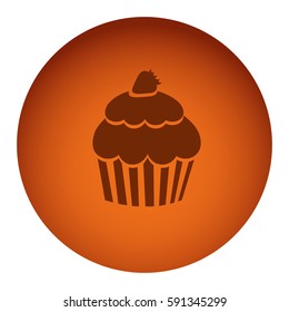 orange color circular frame with silhouette cupcake vector illustration