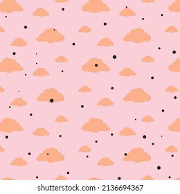 Orange color clouds and black color round patterns on pink background, vector