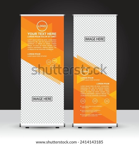 Orange color combination with triangles theme Roll Up Banner template, standing banner design, advertisement, flyer and display. Vector Design.