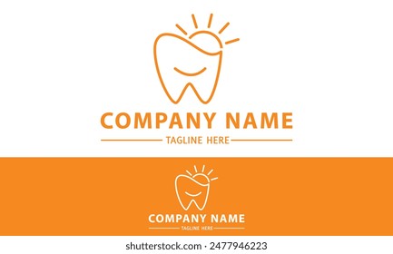 Clínica dental creativa del diente de la naturaleza del color naranja y diseño del logotipo del sol