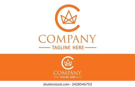 Orange Color Crown Line Art Initial Letter C Logo Design
