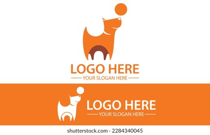 Dibujo de dibujos animados de perros adorables a color naranja con diseño de logotipo de bolas