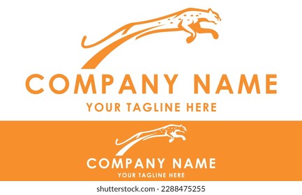 Orange Color Fast Abstract Jumping Cheetah Logo Design