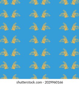 orange color fish patterns on blue background, vector, backdrop, textile, fabric,