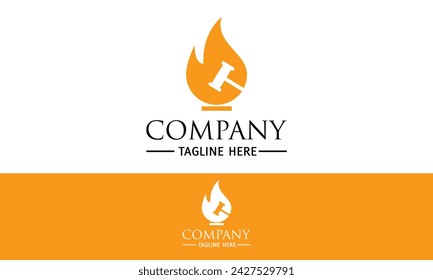 Orange Color Flame Auction Law Logo Design