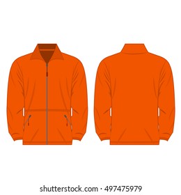 Orange Color Fleece Outdoor Jacket Isolated Vector On The White Background