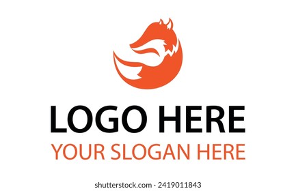 Orange Color Fox head circle abstract logo design