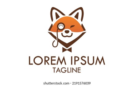 Orange Color Fox Head With Glasses Logo Design