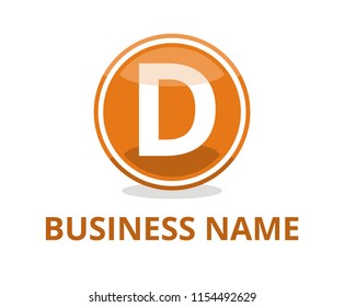 orange color glasses circle button web logo graphic design with modern clean style for any professional company with initial type letter d on it