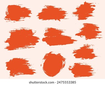 Orange color grunge brush stroke illustration ink background set