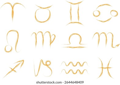 orange color hand drawn abstract outline zodiac signs