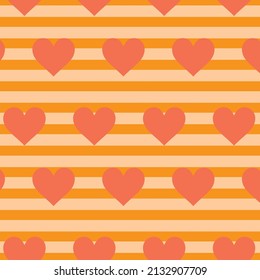 orange color heart patterns on orange striped background, vector