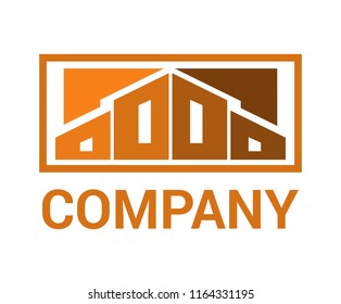 orange color house building architecture construction shape geometric mark logo concept design illustration for premium corporate construction industry