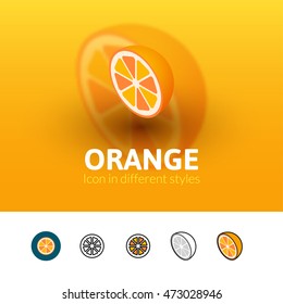 Orange color icon, vector symbol in flat, outline and isometric style isolated on blur background