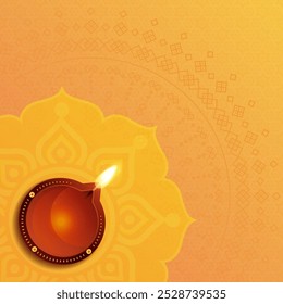 Orange color Indian art based square banner for Indian festival of lights called Diwali, it can be used in social media, greeting card etc. 