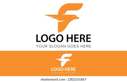 Orange Color Initial Letter F Fast Bird Logo Design